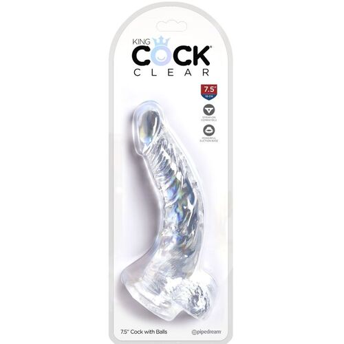 KING COCK CLEAR - PENE REALISTICO CURVADO CON TESTICULOS 16.5 CM TRANSPARENTE