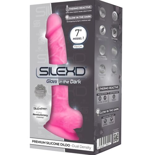 SILEXD - MODELO 1 PENE REALISTICO SILICONA PREMIUM SILEXPAN ROSA FLUORESCENTE 17.5 CM