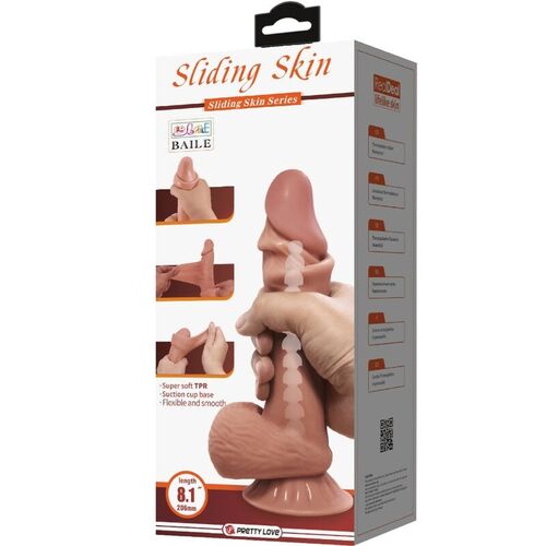 PRETTY LOVE - SLIDING SKIN SERIES DILDO REALÍSTICO CON VENTOSA PIEL DESLIZANTE MORENO 19.4 CM