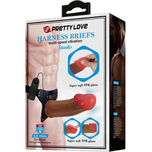 PRETTY LOVE - HARNESS BRIEFS STARKS VIBRACIN MULTI-VELOCIDAD DILDO 17,5 CM MULATO