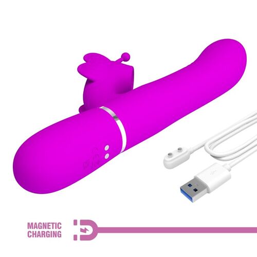 PRETTY LOVE - VIBRADOR RABBIT MULTIFUNCIN 4 EN 1 MARIPOSA FUCSIA