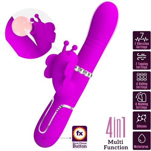 PRETTY LOVE - VIBRADOR RABBIT MULTIFUNCIN 4 EN 1 MARIPOSA FUCSIA