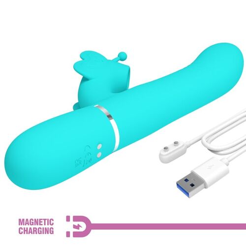 PRETTY LOVE - VIBRADOR RABBIT MULTIFUNCIÓN 4 EN 1 MARIPOSA VERDE AGUA