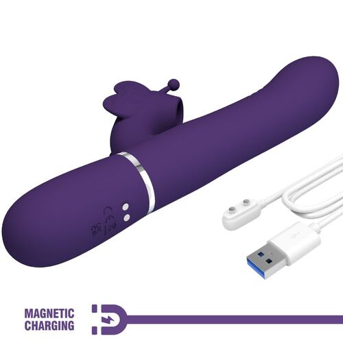 PRETTY LOVE - VIBRADOR RABBIT MULTIFUNCIÓN 4 EN 1 MARIPOSA MORADO