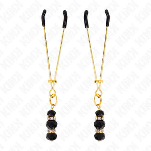 KINK - PINZAS PARA PEZONES DORADA FINA CON TRIPLE BOLA DE VIDRIO NEGRO 7 CM