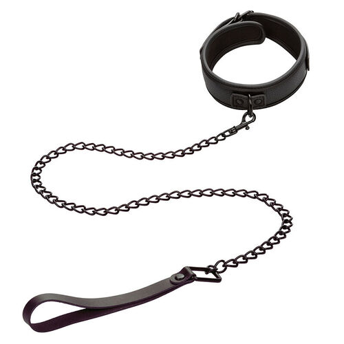 CALEXOTICS - NOCTURNAL COLLAR Y CORREA CUERO AJUSTABLE NEGRO