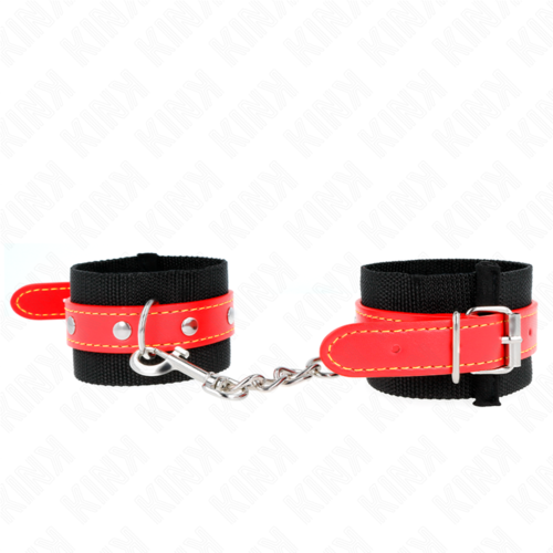 KINK - MUÑEQUERAS DE NYLON NEGRO CON CORREA POLIPIEL ROJO AJUSTABLE 19-24 CM X 5.5 CM