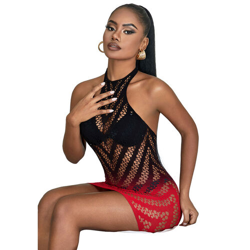 SUBBLIME - 952242 BODYSTOCKING DE REJILLA ELSTICO DEGRADADO ROJO Y NEGRO TALLA ÚNICA