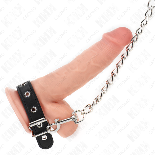 KINK - ANILLO PENE CUERO CON CORREA 21.5 X 2 CM Y CADENA METAL 60 CM