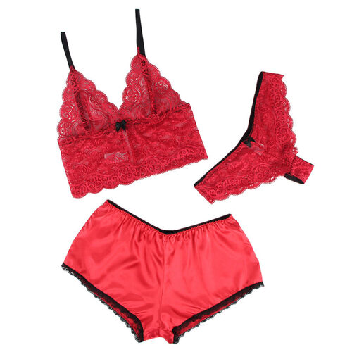 SUBBLIME - 953898 CAMISÓN DE SEDA Y ENCAJE + PANTIES ROJO S/M