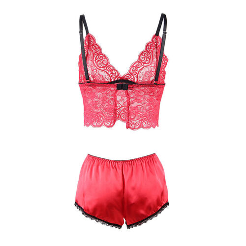 SUBBLIME - 953904 CAMISÓN DE SEDA Y ENCAJE + PANTIES ROJO L/XL