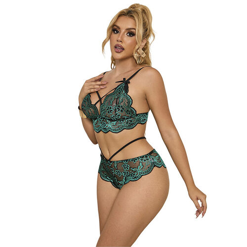 SUBBLIME - 954086 SUJETADOR + PANTIES ENCAJE VERDE S/M