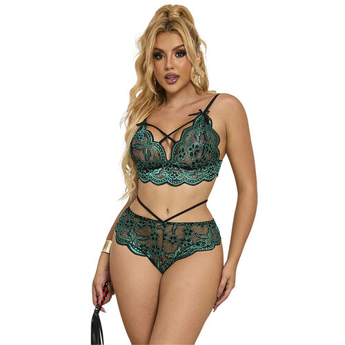 SUBBLIME - 954093 SUJETADOR + PANTIES ENCAJE VERDE L/XL