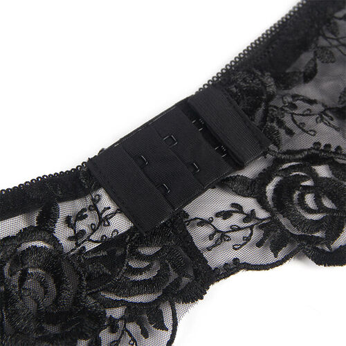 SUBBLIME - 945237 SUJETADOR + PANTIES CON LIGUERO DISEÑO FLORAL NEGRO S/M