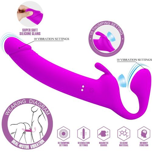 PRETTY LOVE - ZANINI DILDO STRAP-ON SIN ARNES 10 VIBRACIONES MORADO