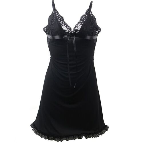 BRUMA SECRET - SOFÍA BABYDOLL CON ENCAJE Y LAZO NEGRO XS/S