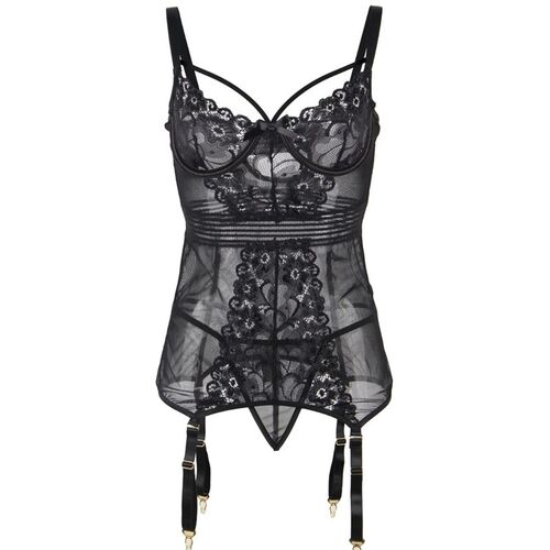 BRUMA SECRET - INGRID BABYDOLL NEGRO DE ENCAJE CON LIGA XS/S