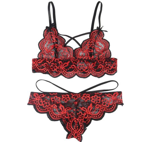 BRUMA SECRET - PAULA SET BRAGA Y SUJETADOR DE ENCAJE ROJO & NEGRO XS/S