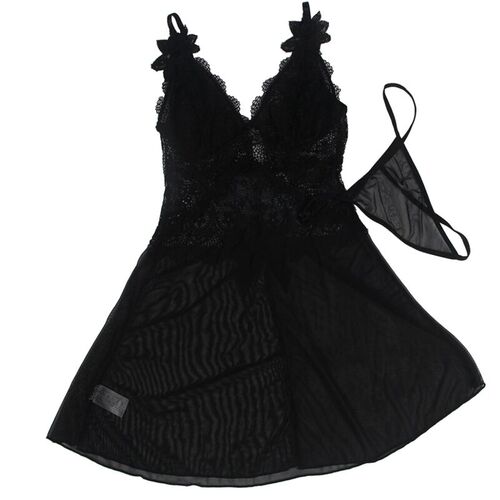 BRUMA SECRET - LAURA BABYDOLL CON ENCAJE DETALLE FLOR NEGRO XS/S