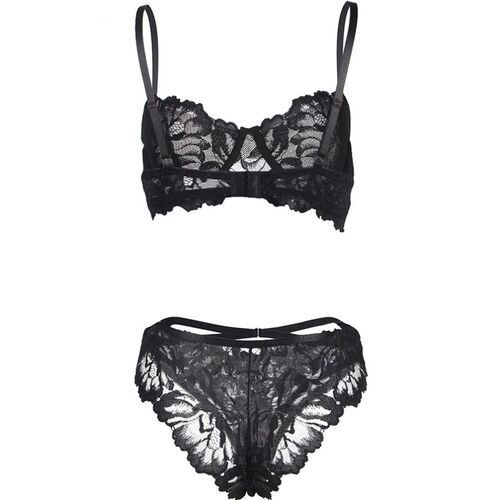 BRUMA SECRET - CAROLINE SET SUJETADOR Y BRAGAS CON TIRAS DE ENCAJE NEGRO XS/S