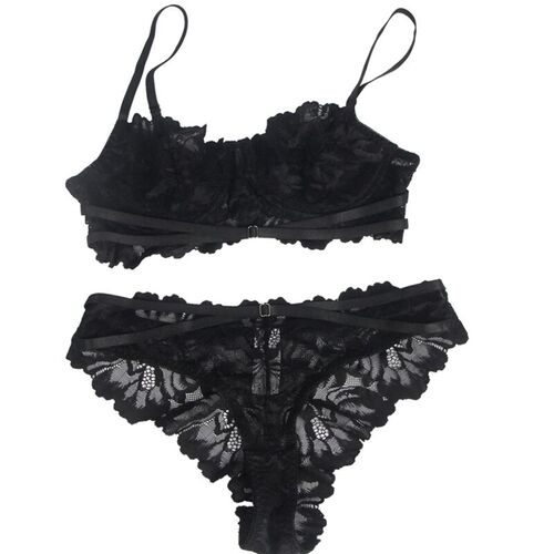 BRUMA SECRET - CAROLINE SET SUJETADOR Y BRAGAS CON TIRAS DE ENCAJE NEGRO XS/S