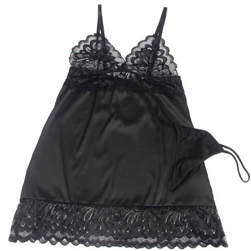 BRUMA SECRET - IRENE BABYDOLL SATINADO CON ENCAJE NEGRO XS/S