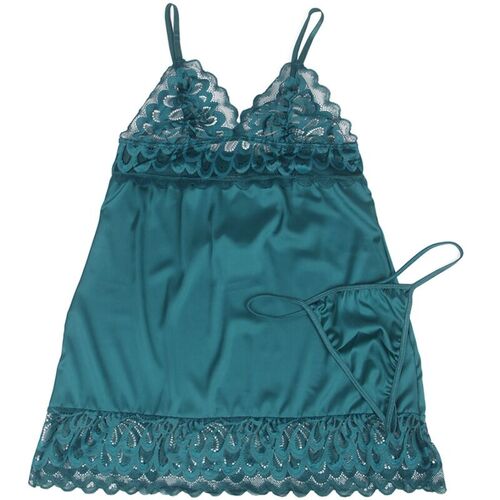 BRUMA SECRET - IRENE BABYDOLL SATINADO CON ENCAJE VERDE XS/S