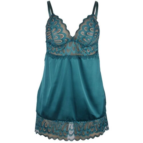 BRUMA SECRET - IRENE BABYDOLL SATINADO CON ENCAJE VERDE XS/S