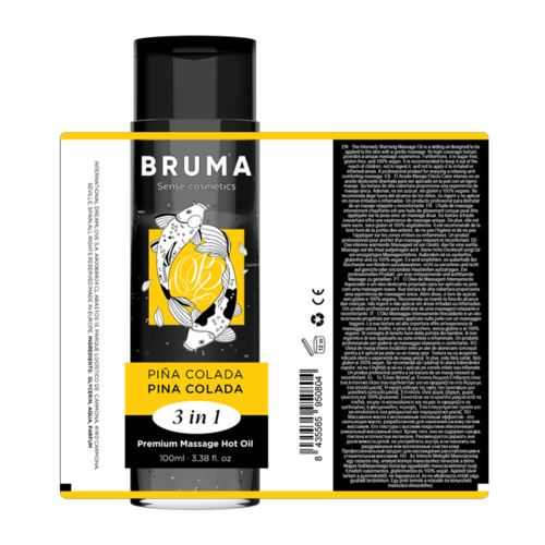 BRUMA - ACEITE DE MASAJE PREMIUM EFECTO CALOR SABOR PIÑA COLADA 3 EN 1 - 100 ML