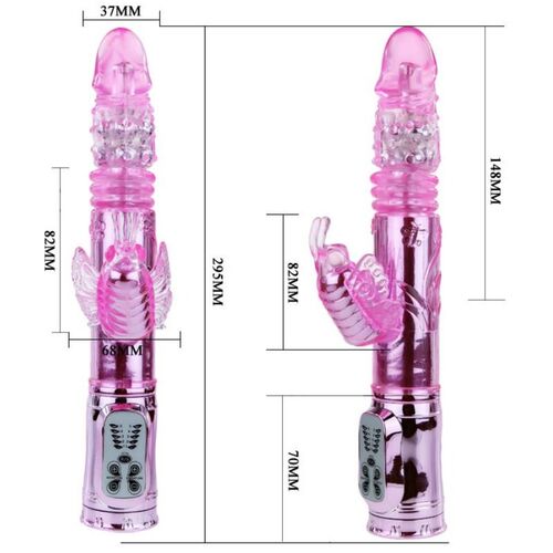 VIBRADOR RECARGABLE CON ROTACION Y ESTIMULADOR THROBBING BUTTERFLY