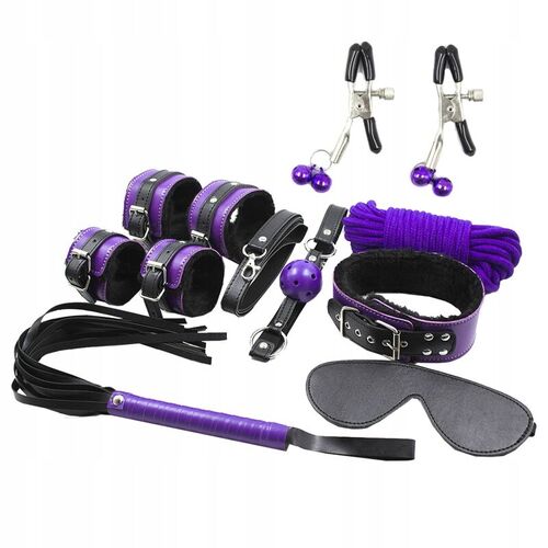 SECRET PLAY BDSM SET 8PCS LILA / NEGRO