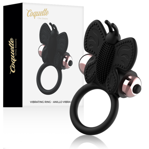 COQUETTE COCK RING BUTTERFLY ANILLO VIBRADOR NEGRO / GOLD