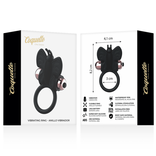 COQUETTE COCK RING BUTTERFLY ANILLO VIBRADOR NEGRO / GOLD